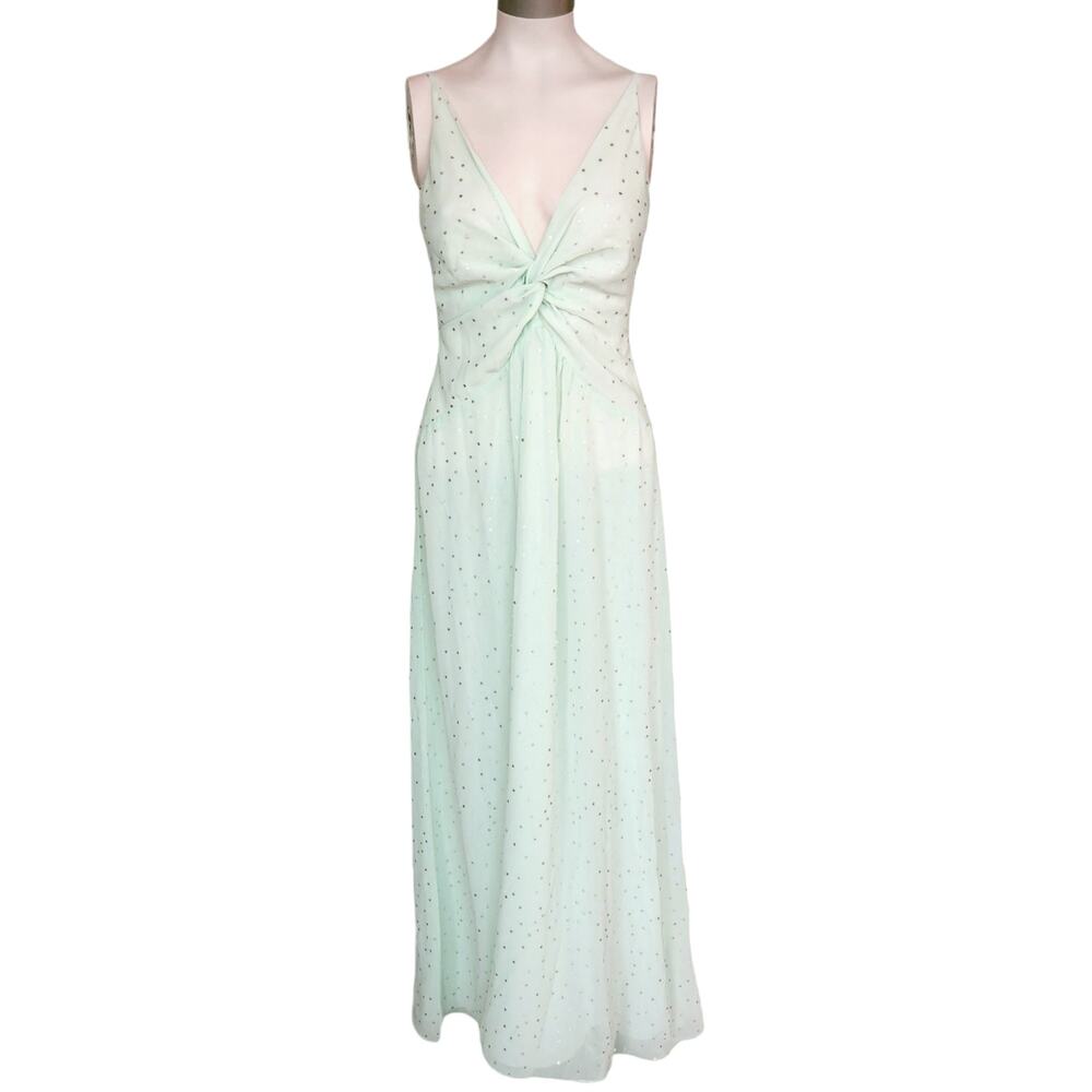 TOPSHOP Spot Foil metallic twist front slip maxi party dress mint dot Size 4 NEW - Picture 1 of 8